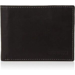 Men's Black Attached Flip Pockets Genuine Leather Wallet Card Extra Capacity